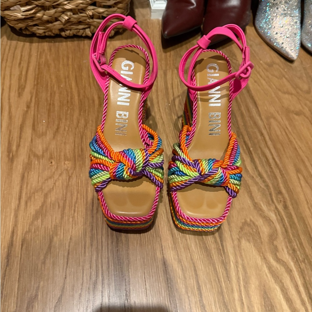 Gianni Bini Multi Color Wedge Heels with Pink Straps